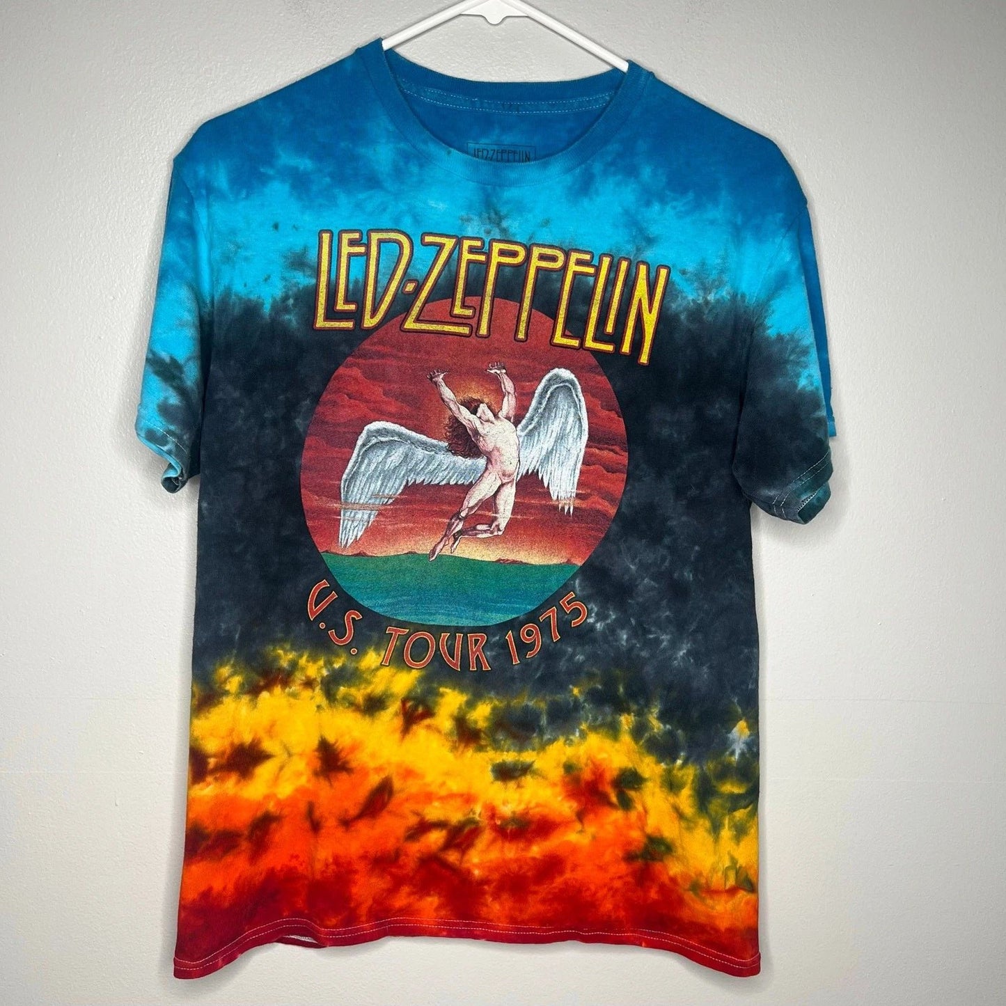 Led Zeppelin Tie Dye T-Shirt US Tour 1975 Graphic Tee Size M Boho Hippie *Flaw