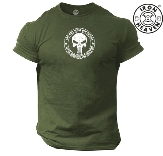 God Judge Enemies T Shirt Gym Clothing Bodybuilding Training Workout Skull Top