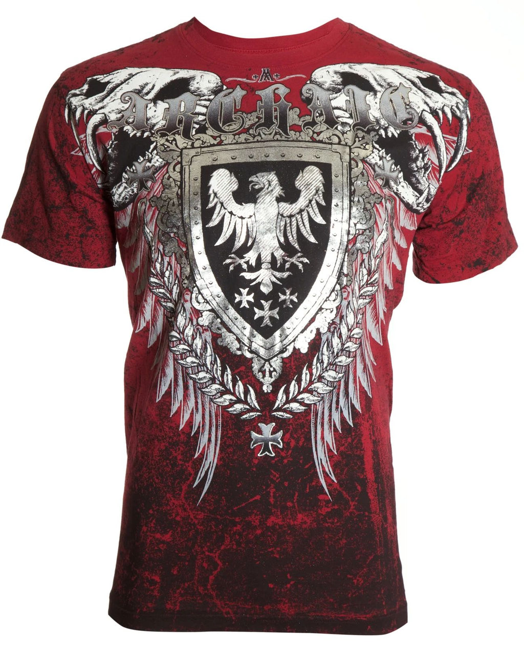Archaic by Affliction Men's T-Shirt Ruse Wings Skull Cross Biker