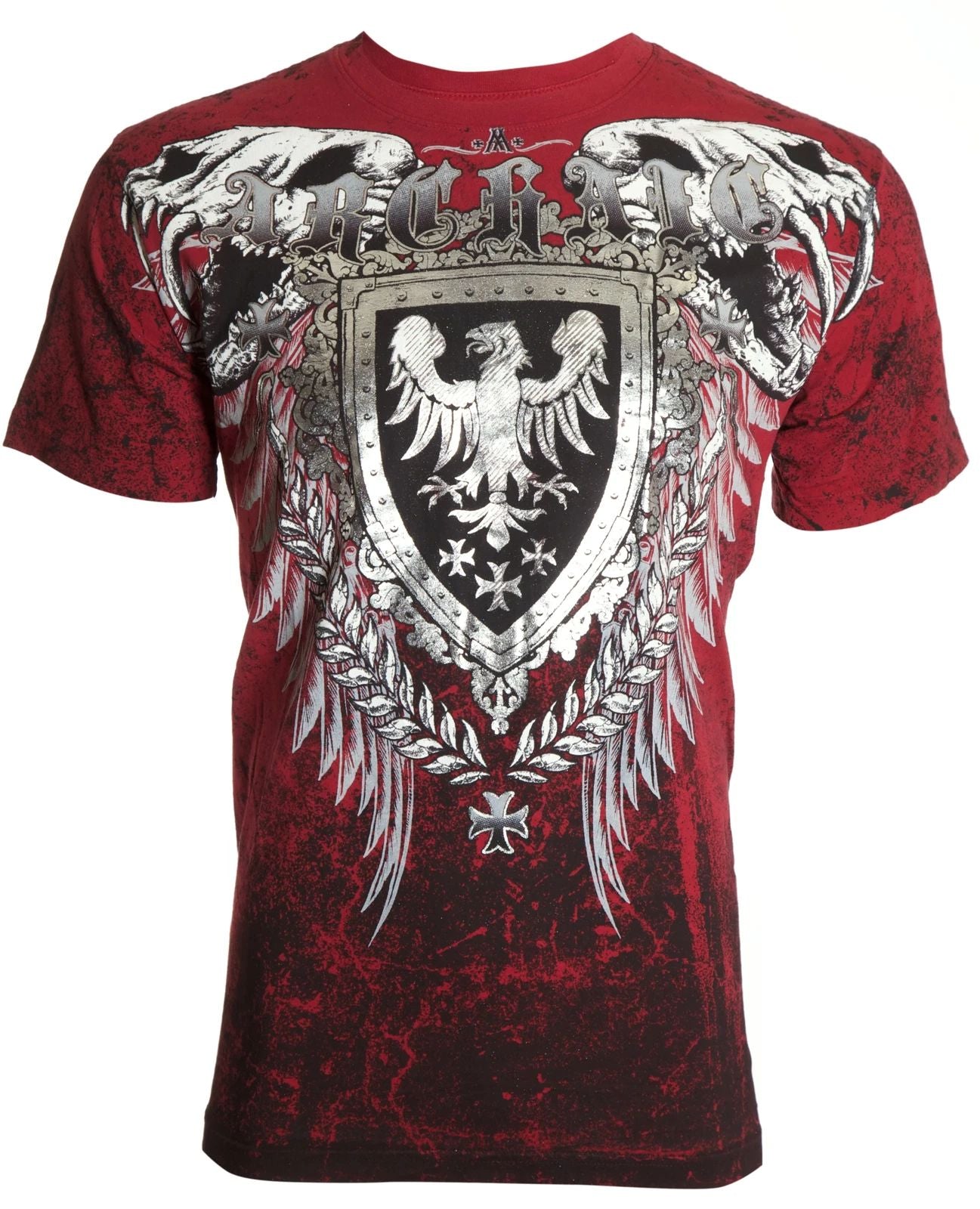 Archaic by Affliction Men's T-Shirt Ruse Wings Skull Cross Biker