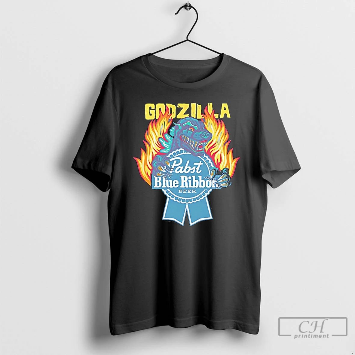 Classic Godzilla Pabst Blue Ribbon Beer Logo T Shirts