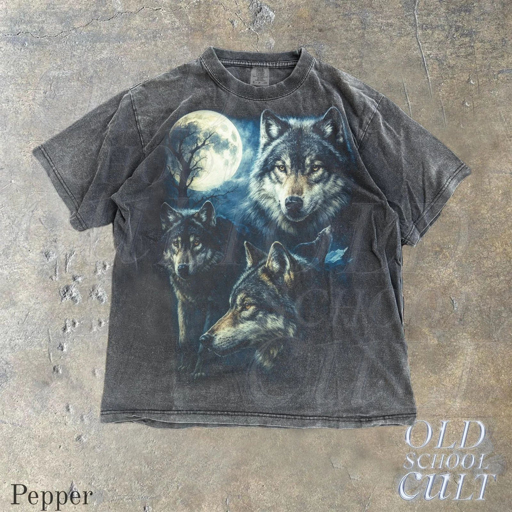 Vintage Wolf T-Shirt 90s Grunge Alpha Moon Nature Y2K Streetwear Tee