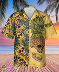 Yellow Horror Pineapple Skull Hawaiian Aloha Button Men's Shirt